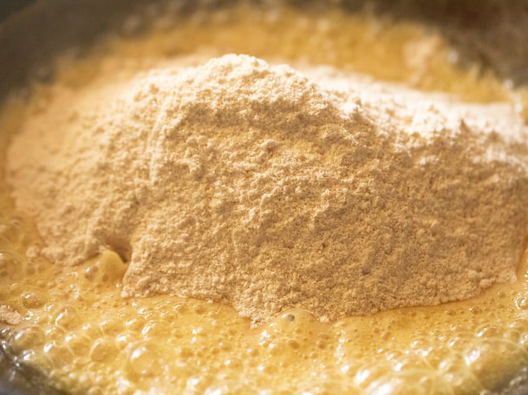 whole wheat flour added to same pan. 