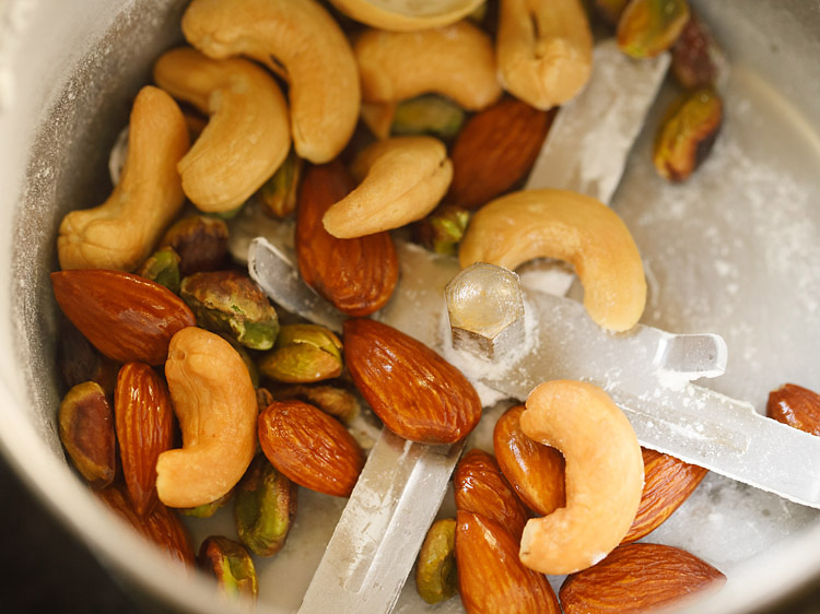 fried nuts added to grinder jar. 