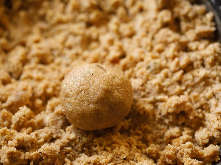 ladoo shaped from prepared mixture. 