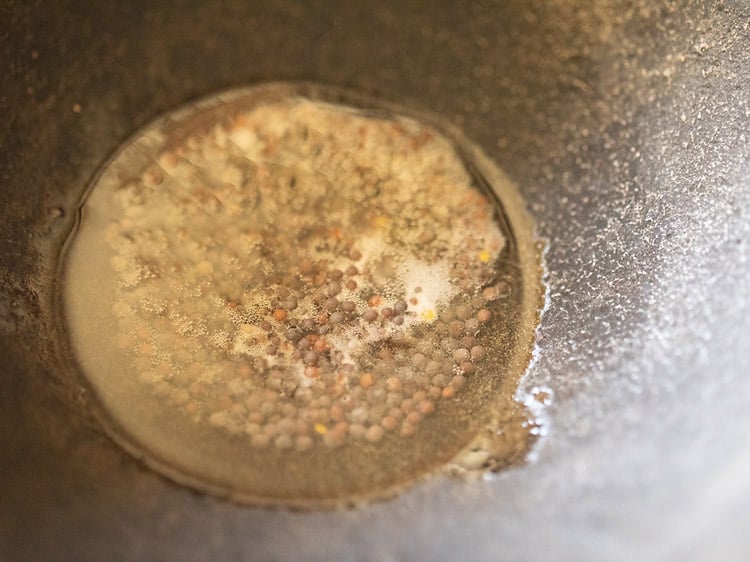 mustard seeds in oil in a pan