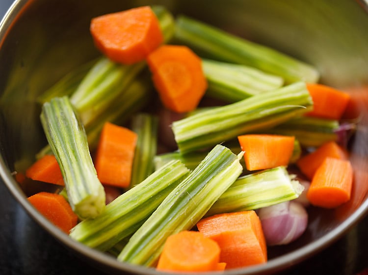 peeled veggies in a bowl