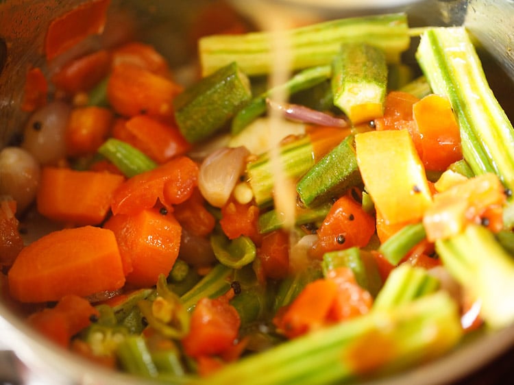 tamarind pulp added to veggie mixture