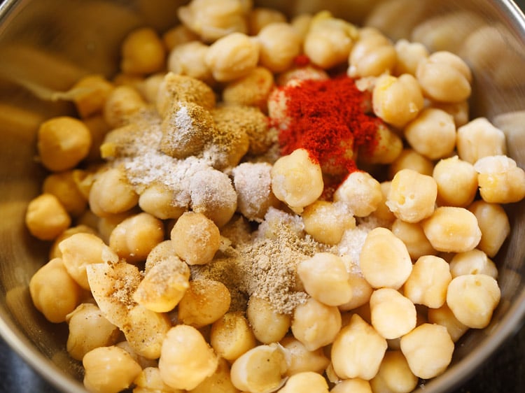 spice powder, salts added to cooked chana