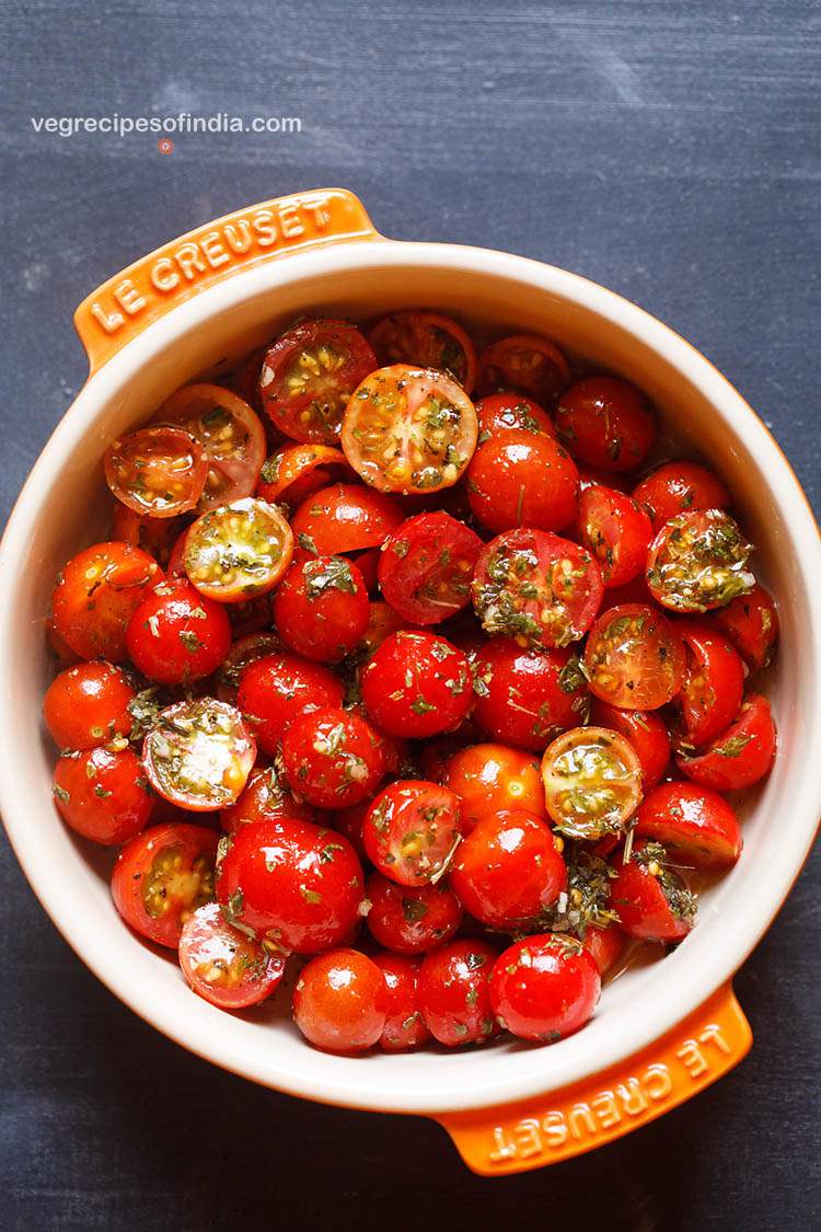 cherry tomato salad served in a bowl. 
