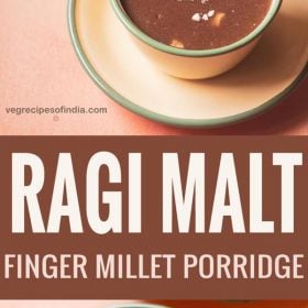 ragi malt served in a bowl with text layovers.