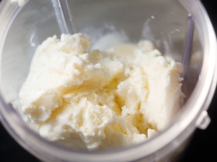 vanilla ice cream in a blender jar