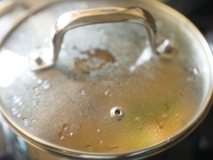 pan covered with lid to let the soup simmer.