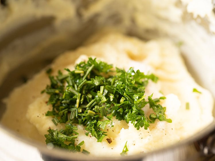 finely chopped fresh herbs add to the mashed potatoes.