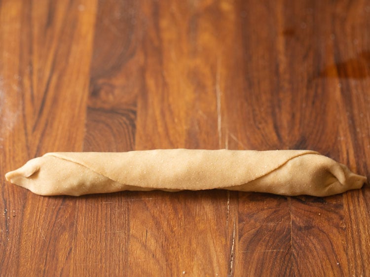edges pinched and closed of the rolled dough