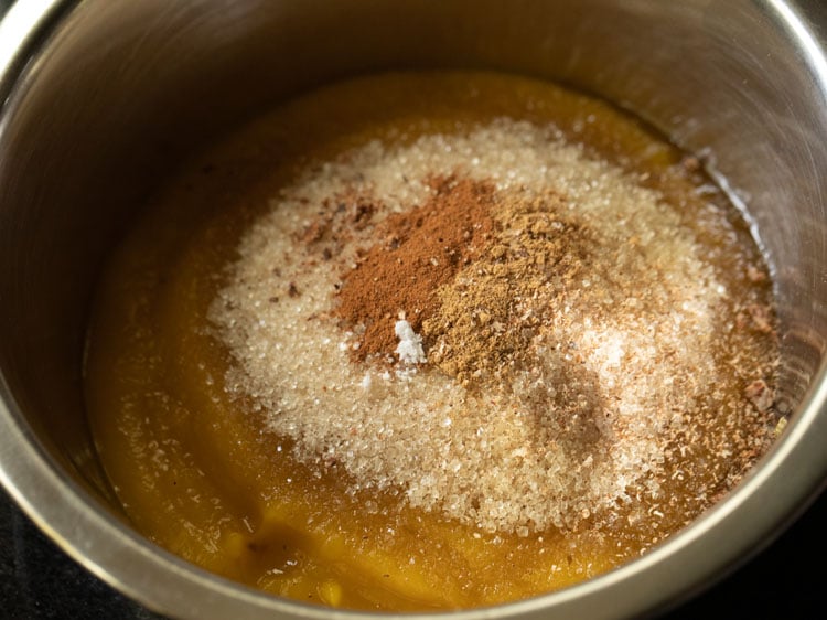 spices added to pumpkin mix.