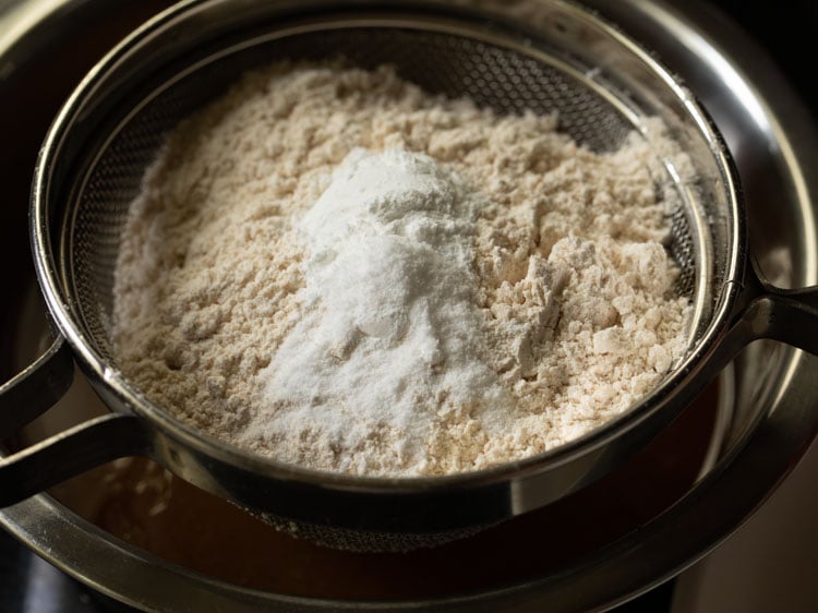 dry ingredients added to sieve.