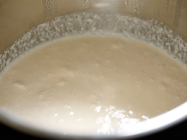 rice pudding after being pressure cooked is slightly clumpy. 