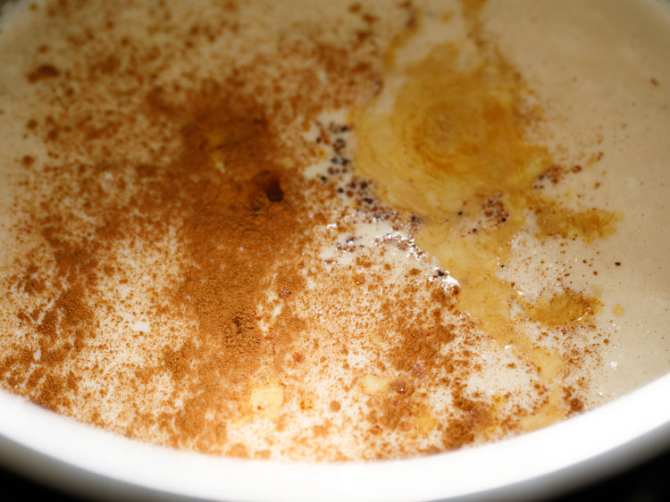 ground cinnamon and vanilla added to the rice pudding
