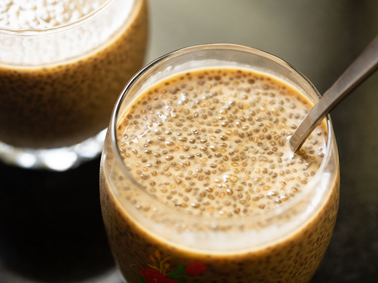Mix in the chia pudding to break up any lumps that may have formed overnight.