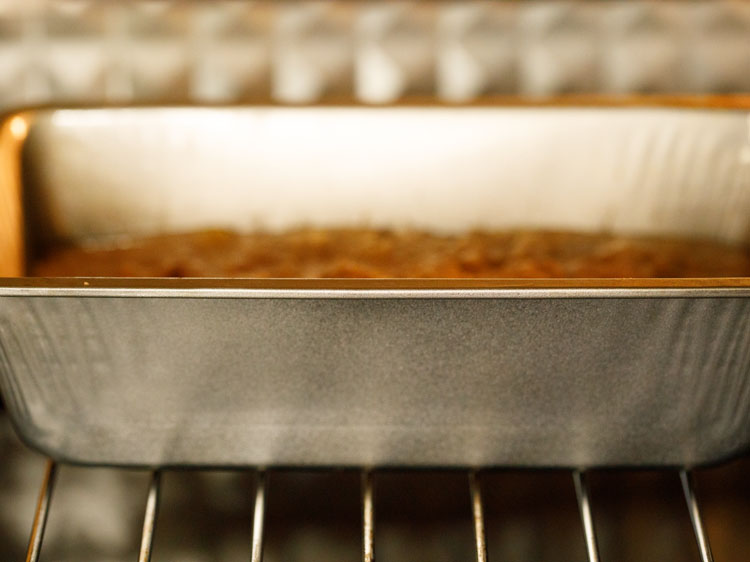 bread being baked in the oven. 