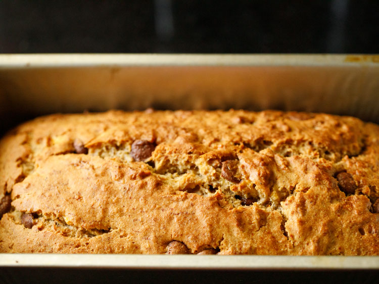 baked chocolate chip banana bread. 