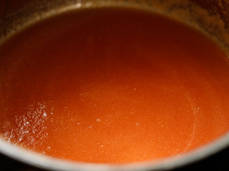 strained tomato puree in the bowl.