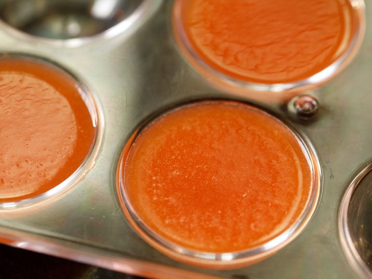 tomato puree added in ice cube trays.