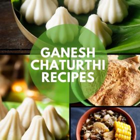 collage of dishes made for Ganesh Chaturthi festival with text layovers.