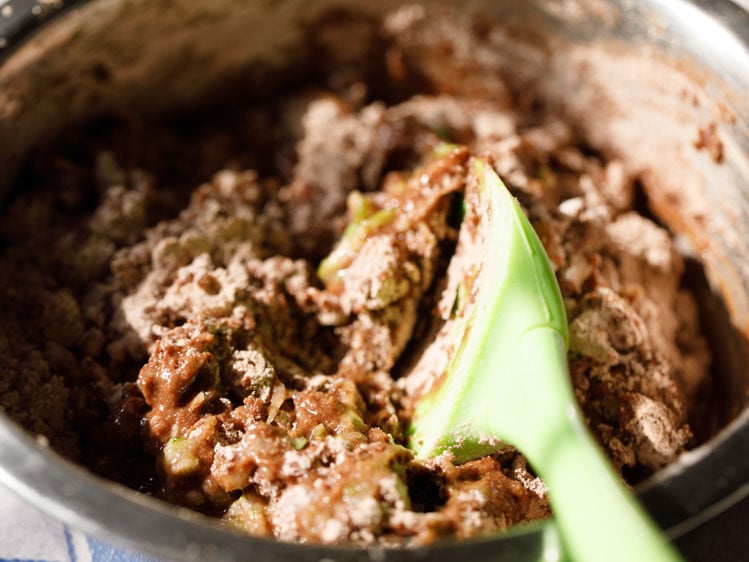 folding the batter in the bowl with a spatula