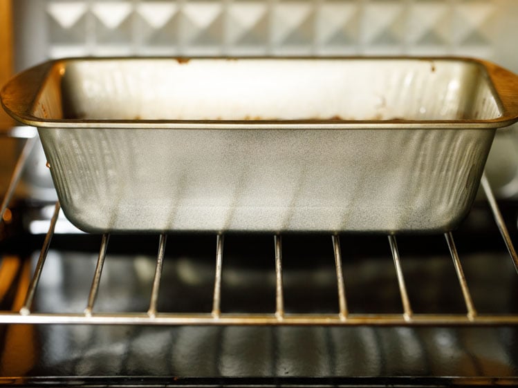 loaf pan kept in a preheated oven