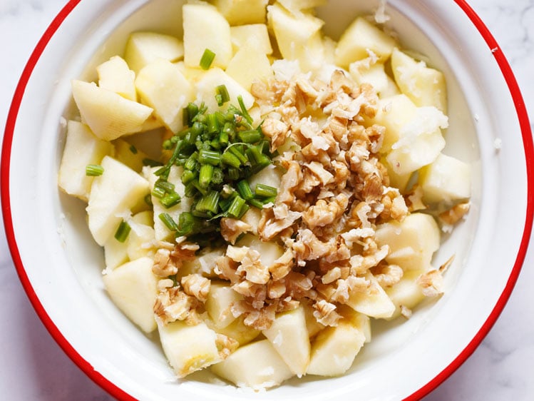 apples with chopped walnuts and celery