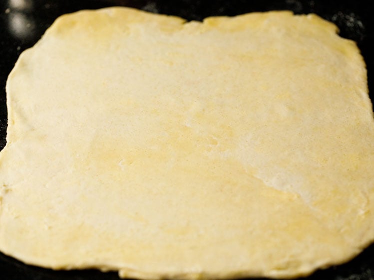 rectangle of all butter pie crust before placing in a baking tin