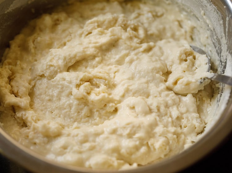 pizza-bread-base7 sticky mixture after mixing flour
