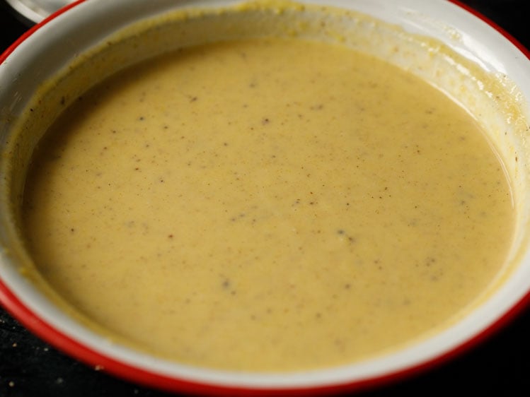 completed easy eggless pumpkin pie filling in a white bowl