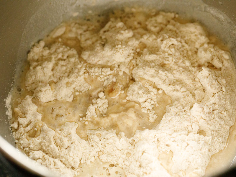 adding water to the flour