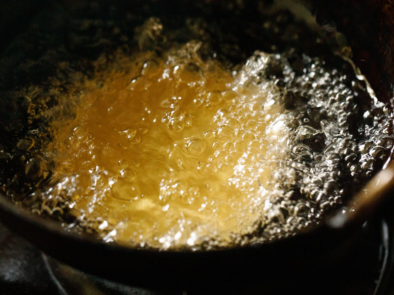 puri disc in hot frying oil