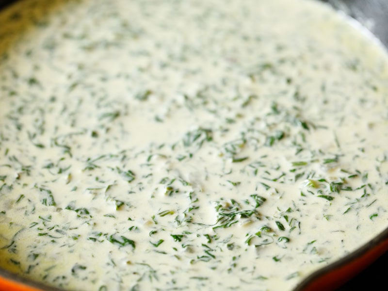 spinach and cream mixture prior to cooking