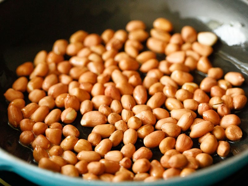 peanuts added to oil in the same cast iron skillet