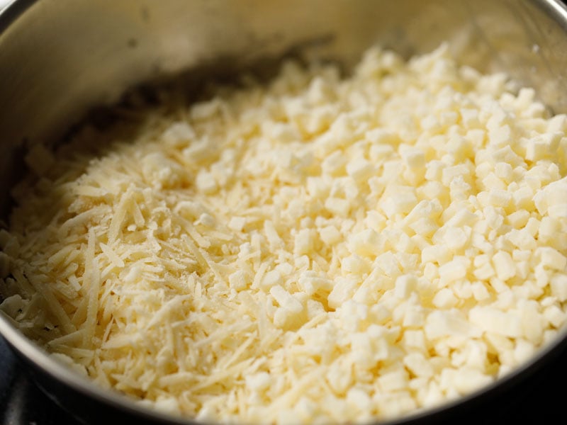 parmesan and mozzarella added to the ricotta mixture