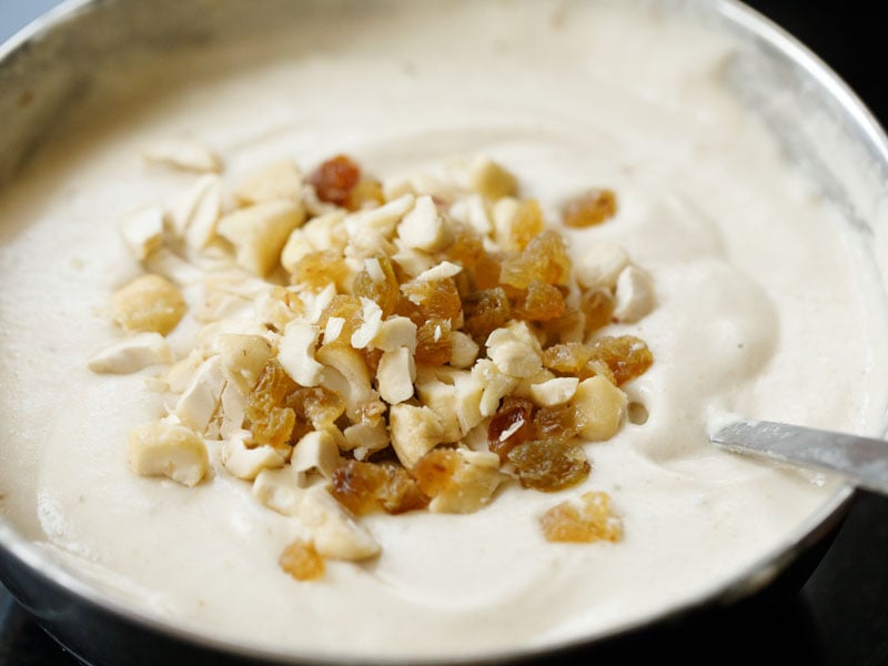 chopped raisins and cashews added to batter