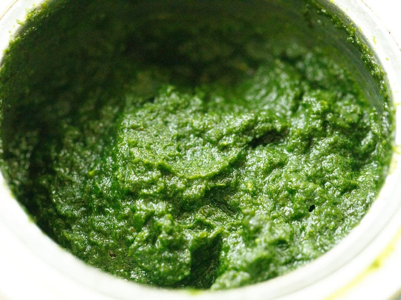 green coriander chutney in a blender