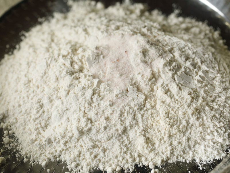white-bread1 flour and salt on a large steel plate
