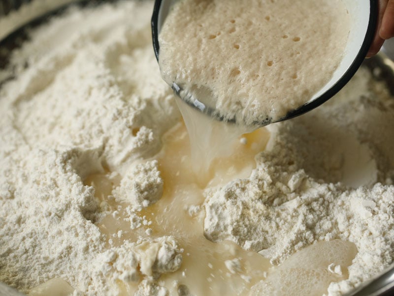 white-bread2 frothy yeast mixture being added