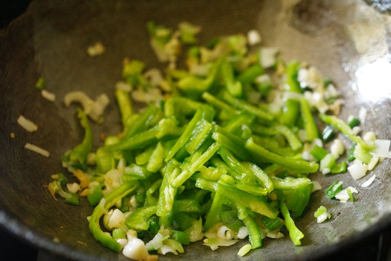 capsicum added in wok