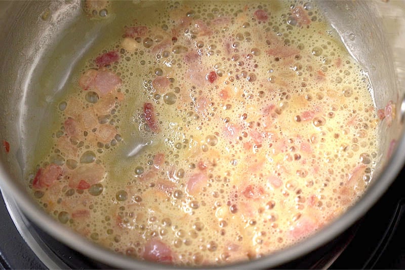 top shot of flour being sautéed in pot