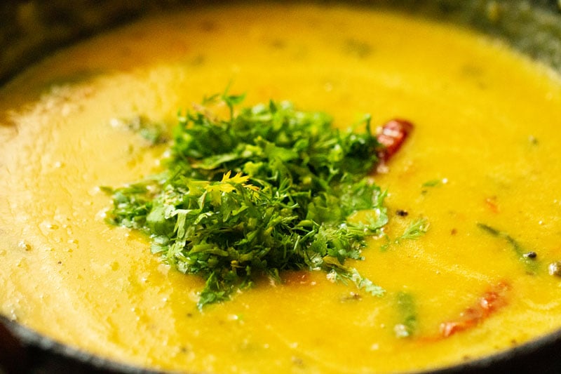 coriander leaves added to dal fry