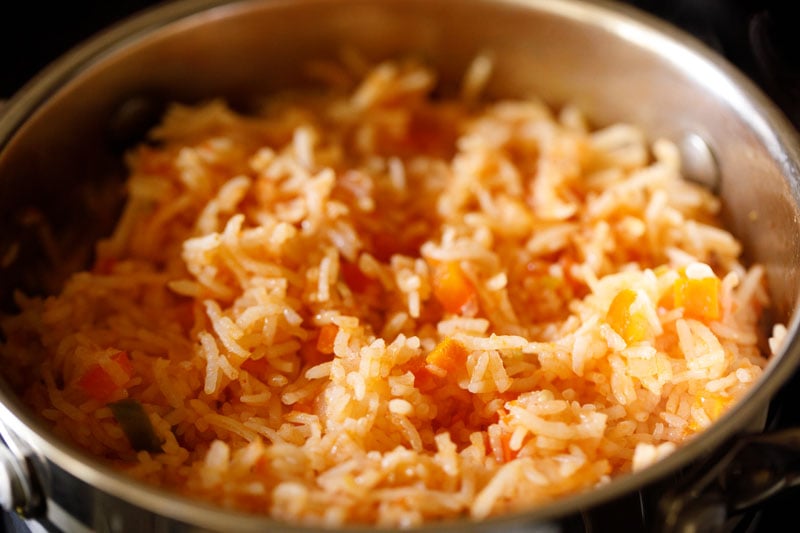 cooked mexican rice in the pan