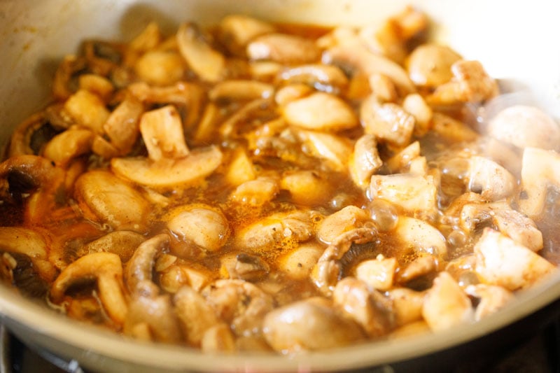 mushrooms after initial sauté has released a lot of liquid into the pan