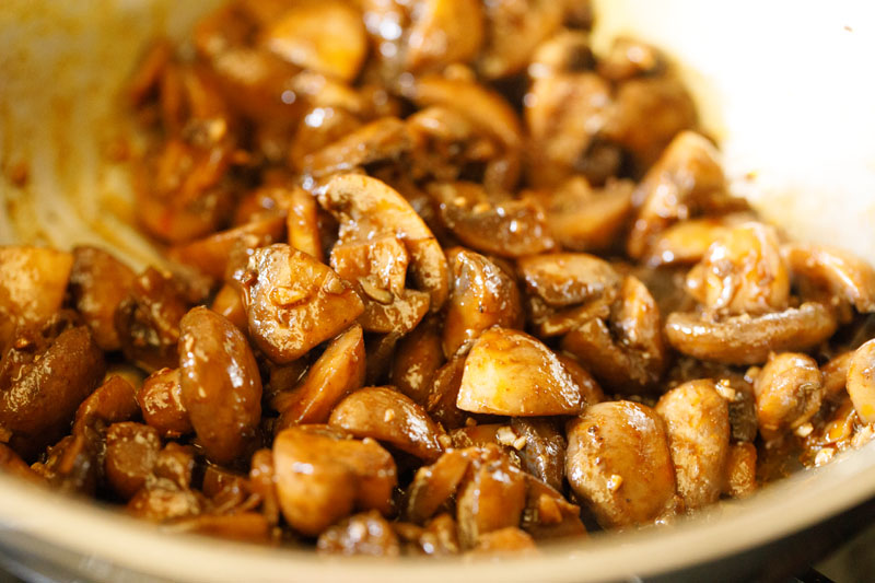 sautéed mushrooms in pan after all liquid has evaporated