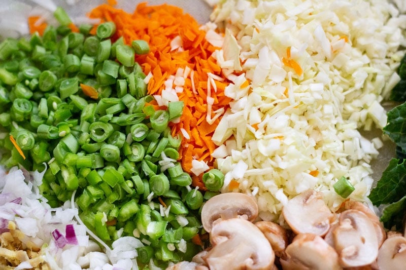 various chopped vegetables on a chopping board