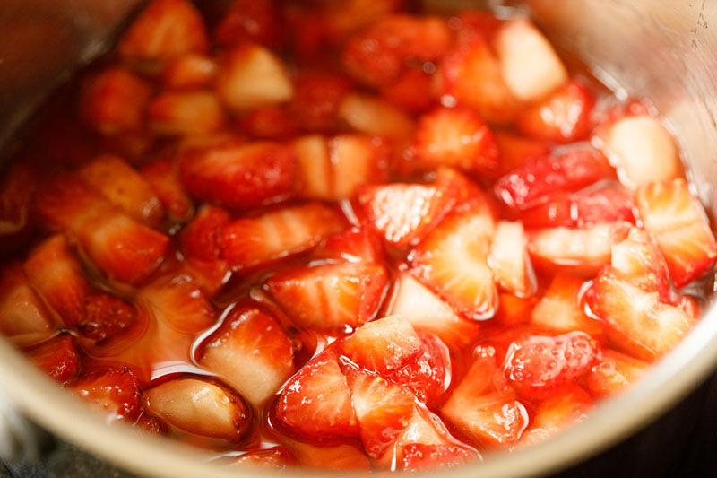 strawberries macerating in sugar released liquid