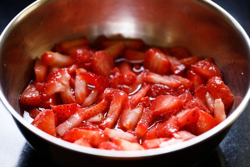 strawberries macerated in sugar syrup