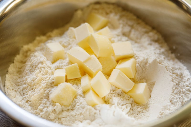 butter cubes added to dry ingredients