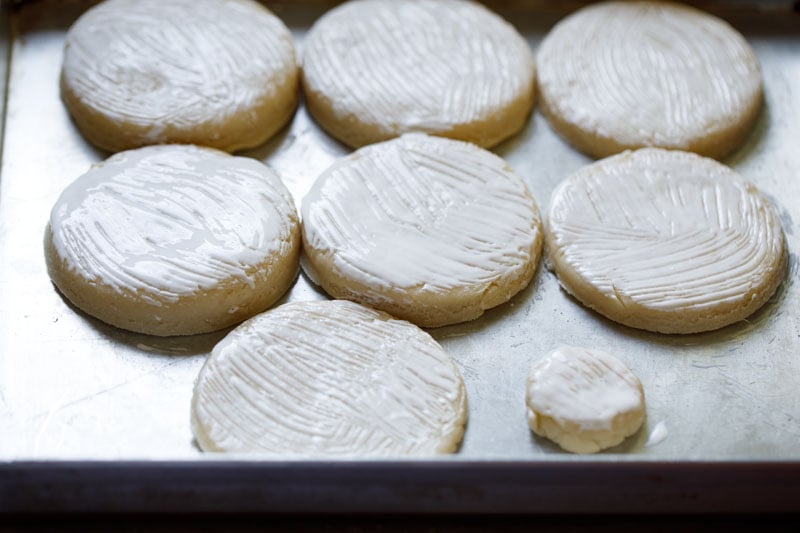 shortcake pastry dough circle brushed with cream