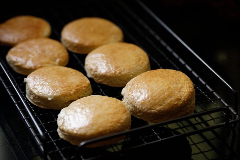 baked shortcakes on wired tray